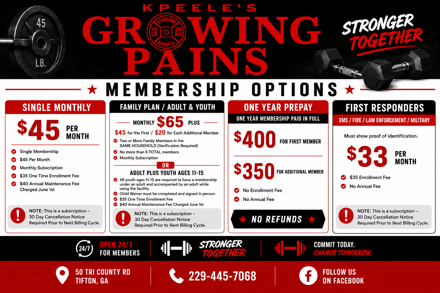 KPeele's Growing Pains membership options flyer